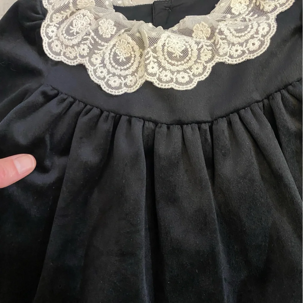 NWT Luli & Me Heirloom Lace Deluxe Black Velvet Float Dress & Bloomers girls 18M